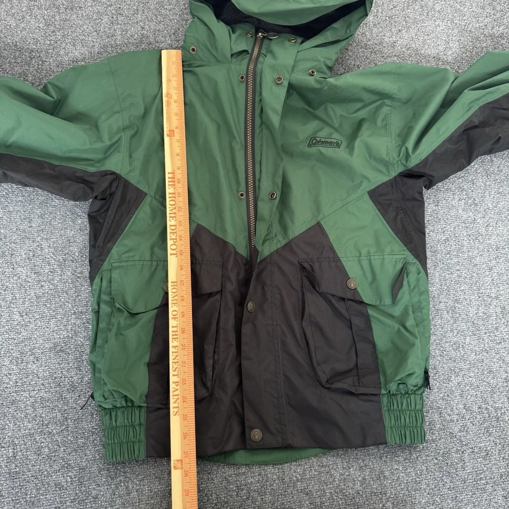 Vintage Coleman Mens Jacket M Green Full Zip Hooded Snap Button Lined Casual